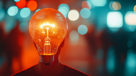 Light bulb in the shape of a human head. The concept of idea and creativity.の素材