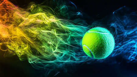 Tennis ball and smoke isolated on black background. 3d illustrationの素材