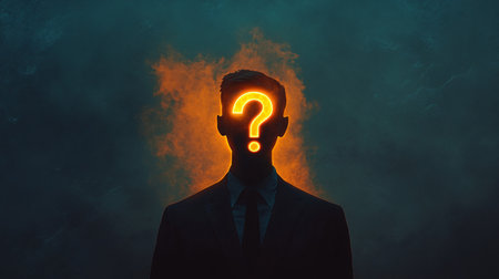 Man with glowing question mark on his head concept. 3d renderingの素材