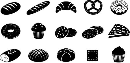 Bakery icons set. Black and white vector illustration for design.のイラスト素材