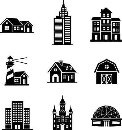 Set of buildings icons. Vector illustration isolated on a white background.のイラスト素材