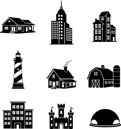 building icons set on white background, stock vector illustration clip-artのイラスト素材