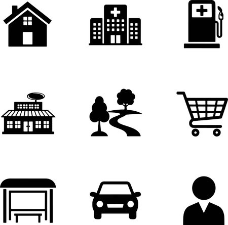 icon set of people and cityscape on white background, vector illustrationのイラスト素材