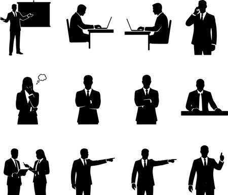business people silhouettes set isolated on white background, vector illustration.のイラスト素材