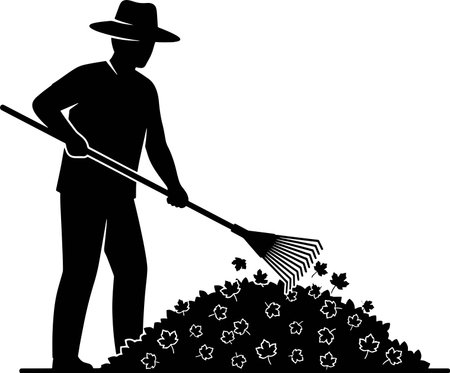 Gardener with rake and flowers. Vector illustration for your designのイラスト素材