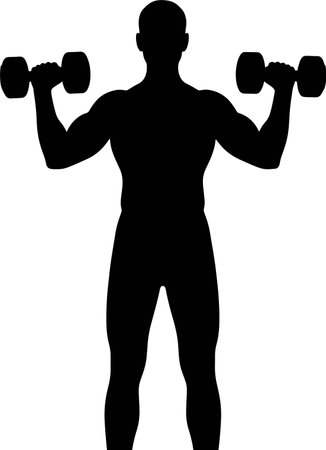 Man with dumbbells on white background, vector sillhouetteのイラスト素材