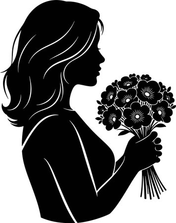 Silhouette of a beautiful woman with flowers. Vector illustration.のイラスト素材