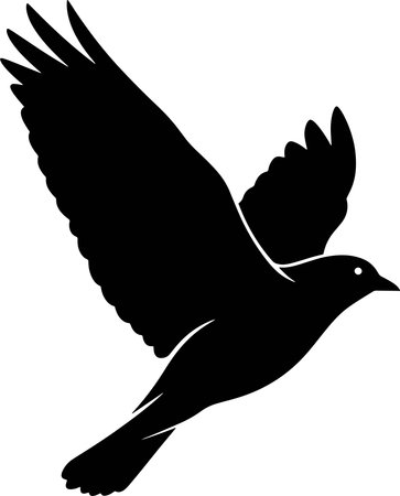 Silhouette of a flying dove. Black and white vector illustration.のイラスト素材
