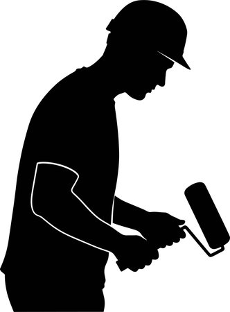 Painter with paint roller on a white background. Vector illustration.のイラスト素材