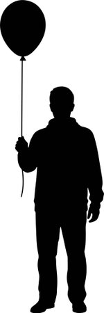 Vector silhouette of a man with a balloon on a white background.のイラスト素材