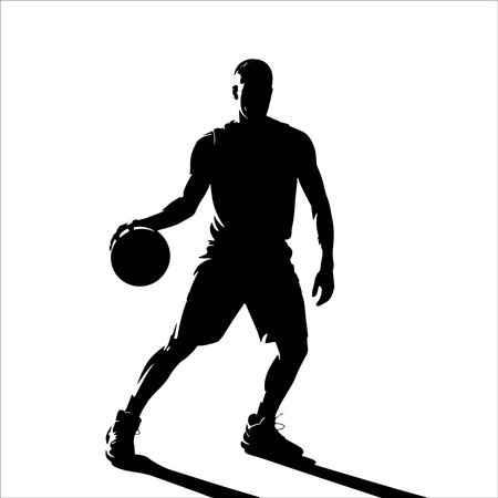 silhouette of a man playing basketball on a white background.のイラスト素材