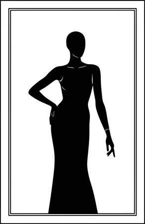 silhouette of a woman in a long evening dress on a white backgroundのイラスト素材