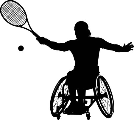 Vector silhouette of a man in a wheelchair on a white background.のイラスト素材