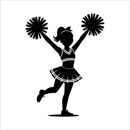 Cheerleader with pompoms. Silhouette. Vector illustration.のイラスト素材