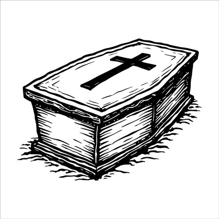 Vector illustration of a hand-drawn casket with a cross.のイラスト素材