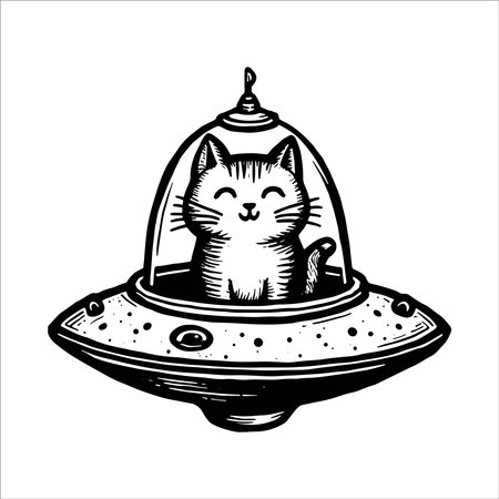 Cat in spaceship. Vector illustration of a flying saucer with a cat inside.のイラスト素材