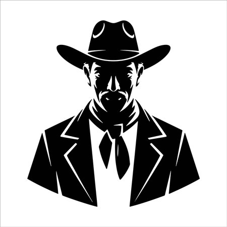 Vector illustration of a gangster in a hat and jacket on a white backgroundのイラスト素材