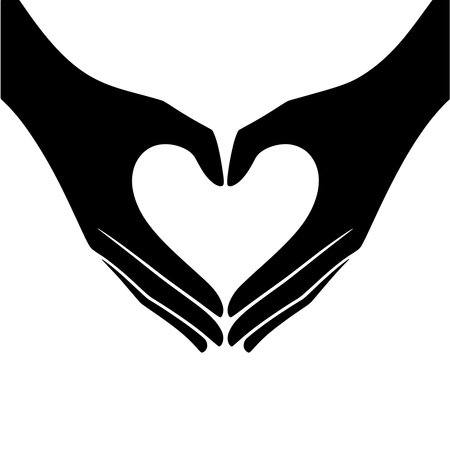 Hands holding a heart. Vector illustration. Black and white.のイラスト素材