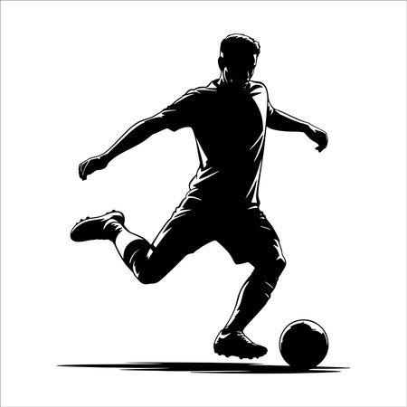 Soccer player kicks the ball. Silhouette. Vector illustrationのイラスト素材