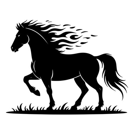 Horse silhouette with long mane and tail. Vector illustration.のイラスト素材
