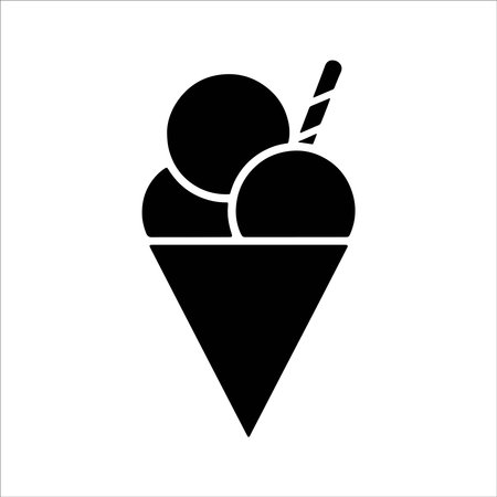 Ice cream icon. Vector ice cream in a cone with a strawのイラスト素材