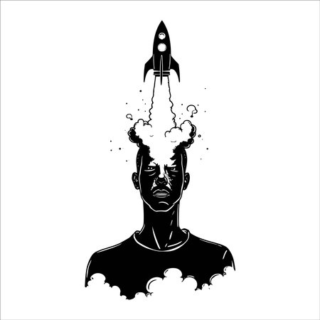 Vector illustration of a man with a rocket and smoke in his head.のイラスト素材