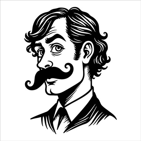 Handsome man with mustache. Vector illustration in black and white.のイラスト素材