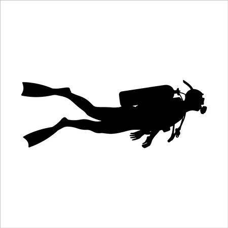 Silhouette of scuba diver. Vector illustration on white background.のイラスト素材