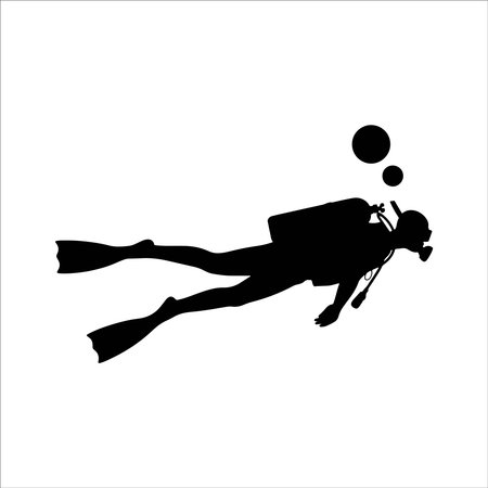 Silhouette of scuba diver on white background. Vector illustration.のイラスト素材