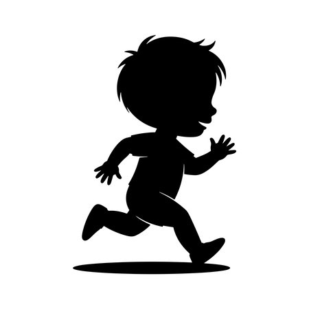 cute little boy running silhouette vector illustration eps 10 isolated on white backgroundのイラスト素材