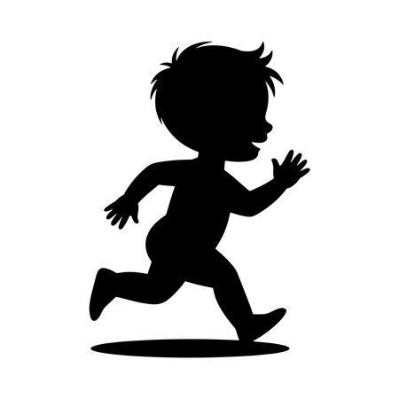 Vector illustration of a silhouette of a baby running on a white backgroundのイラスト素材