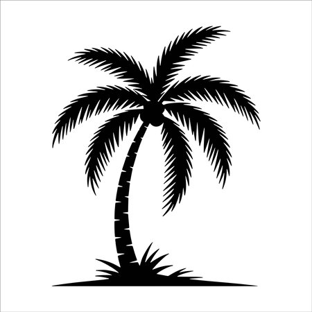 Palm tree silhouette icon isolated on white background. Vector illustration.のイラスト素材
