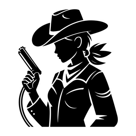 Cowboy woman with gun black simple silhouette isolated on white background vector illustrationのイラスト素材