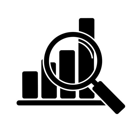 Magnifying glass and bar chart icon. Simple illustration of magnifying glass and bar chart vector icon for web design isolated on white backgroundのイラスト素材