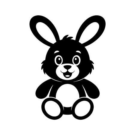 Rabbit toy icon on white background. Black and white vector illustration.のイラスト素材