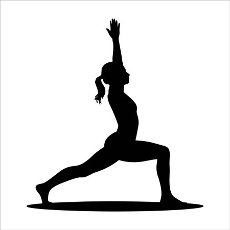 Silhouette of woman practicing yoga. Yoga pose. Vector illustration.のイラスト素材