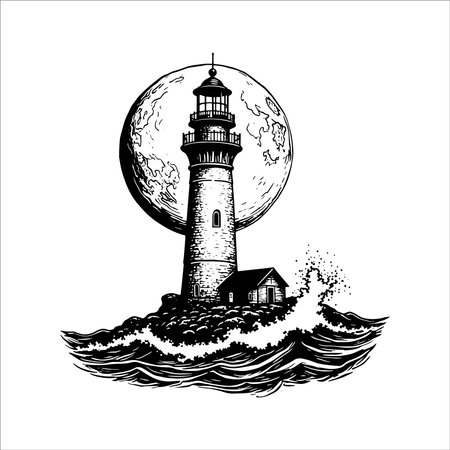 Lighthouse on the sea. Hand drawn vector illustration in sketch style.のイラスト素材