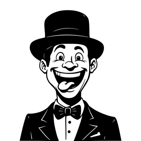 Black and white illustration of a man in top hat and bow tieのイラスト素材