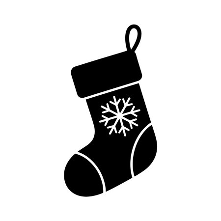 merry christmas celebration sock with snowflake vector illustration silhouette style iconのイラスト素材