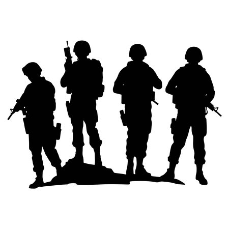 Soldiers silhouettes on a white background. Vector illustration of soldiers.のイラスト素材