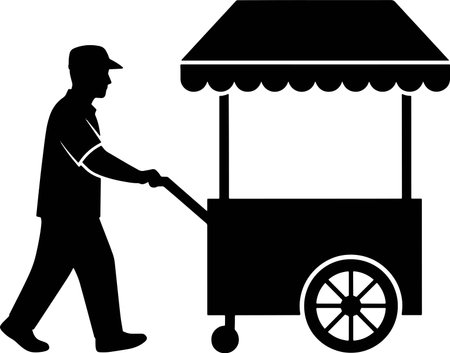 Vector illustration of a street vendor with a cart on a white backgroundのイラスト素材