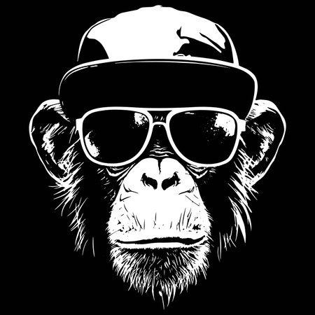 Monkey in a helmet and glasses. Monochrome vector illustration.のイラスト素材