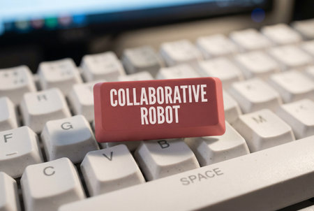 Conceptual hand writing showing Collaborative Project. Concept meaning Collaborative Teamwork Collaboration Collaboration White keyboard with note paper above the white backgroundの素材