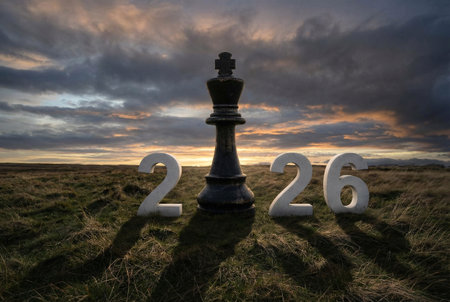 Chess king on the top of a hill with the word 2022の素材