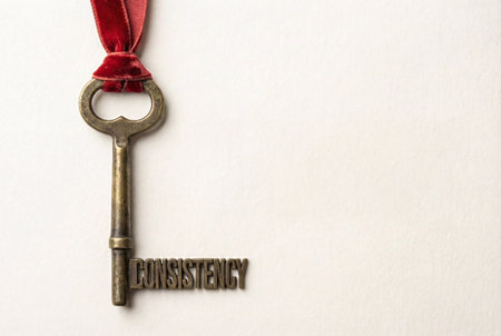 Key to success with red ribbon on white background, copy space.の素材
