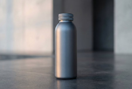 Mockup of a sports bottle on a concrete background. Sports nutrition.の素材