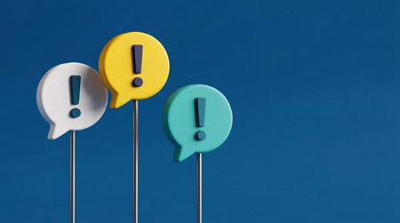 Exclamation and exclamation mark signs on blue background. 3D renderingの素材