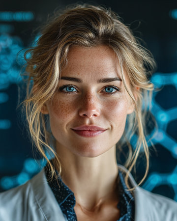 Portrait of beautiful young female scientist looking at camera in laboratory.の素材