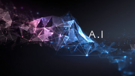 Abstract polygonal space low poly dark background with connecting dots and linesの素材