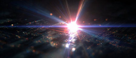 Futuristic abstract technology background. 3d render illustration with DOFの素材